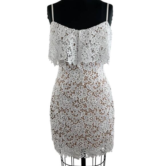 GUESS Brilliant White Spaghetti Strap Nevaeh Popover Lace Dress Size S Small - Picture 1 of 11